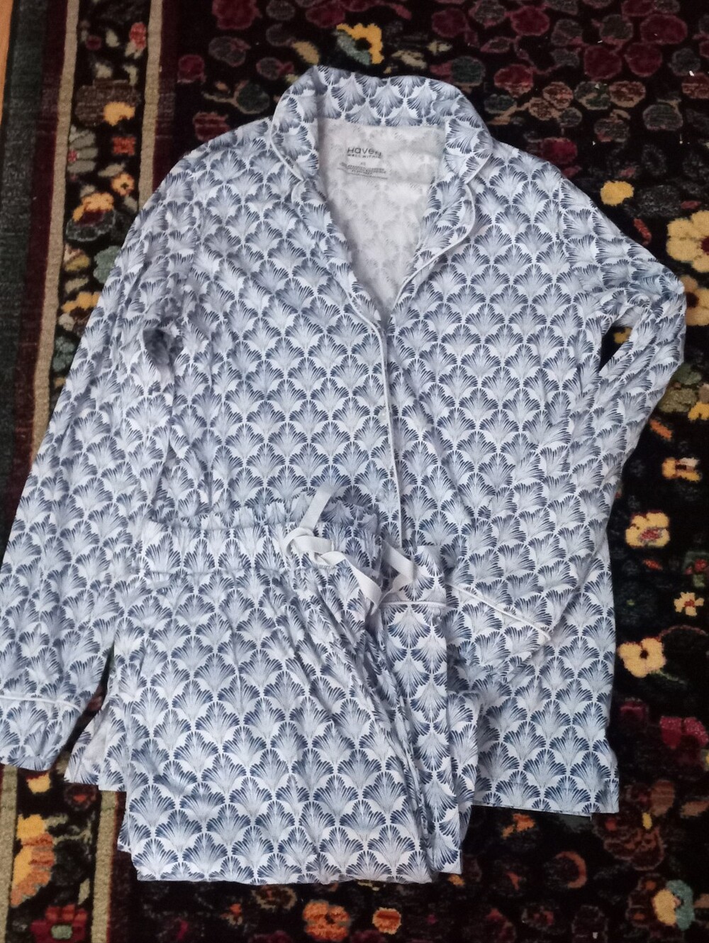 2 Pc. Pajamas Blue and White Floral-Pattern Organic Cotton